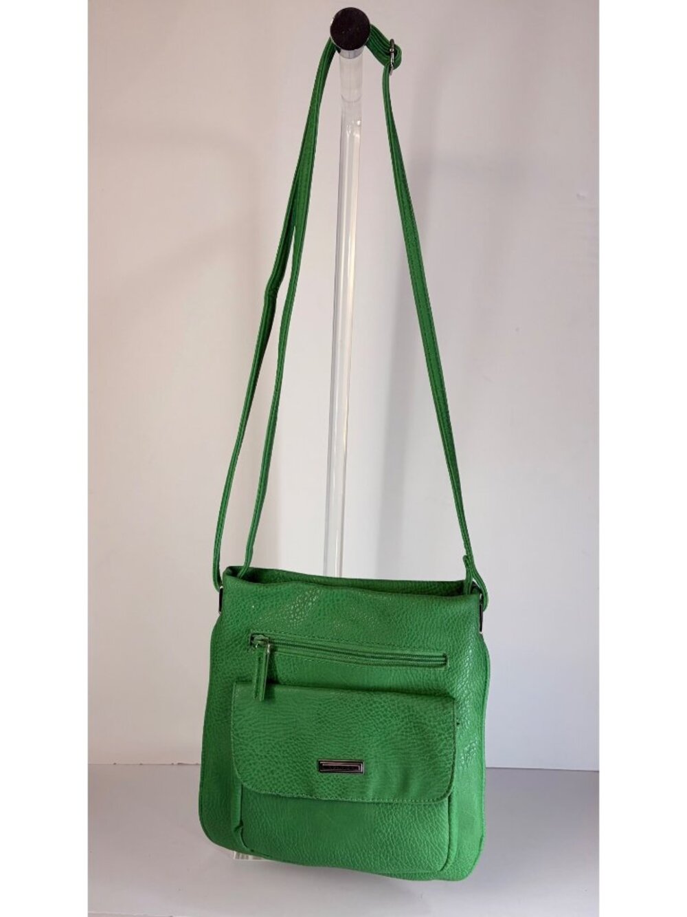 Koltov Crossbody Purse Bag Green Leather Adjustable Strap Zip Silver Hardware